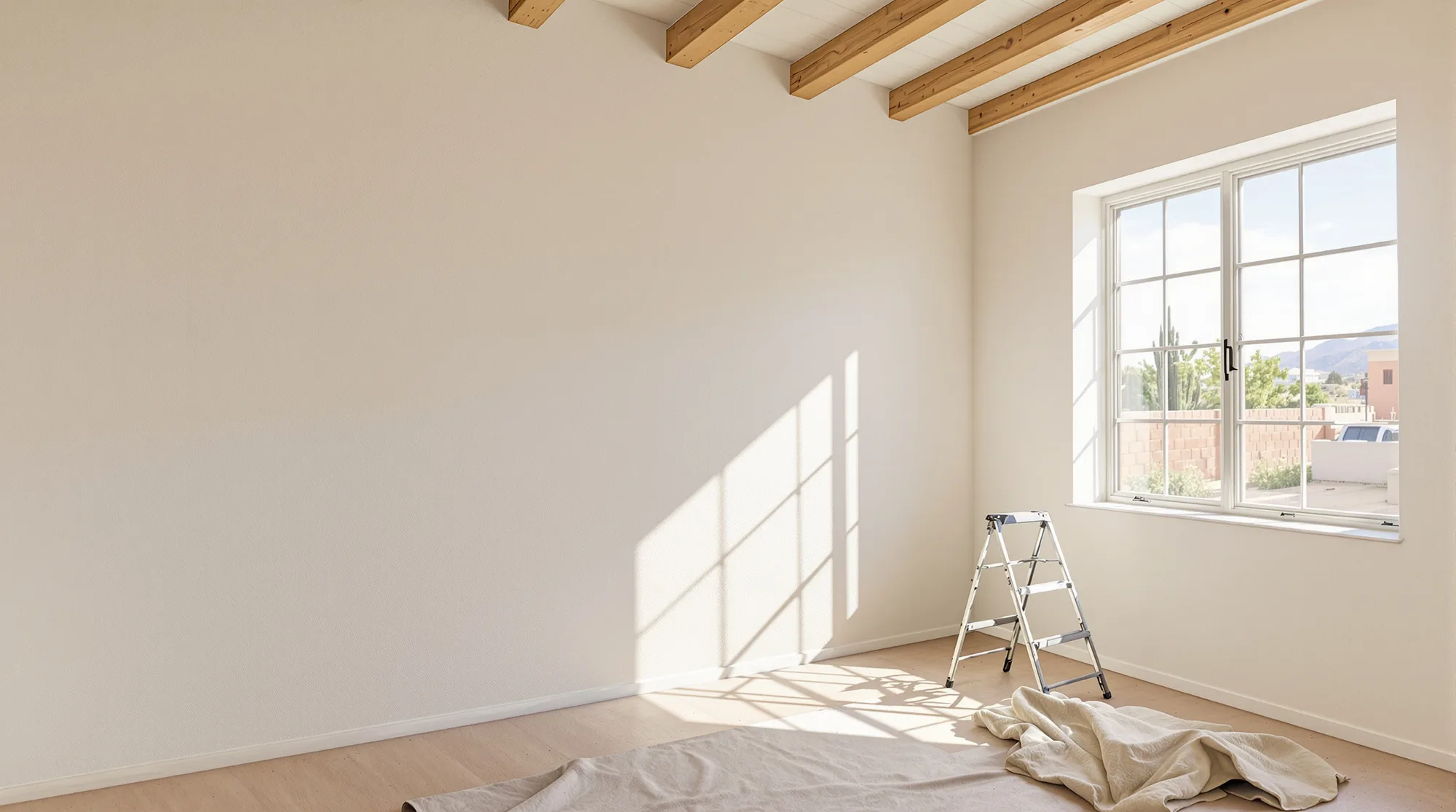 Smooth repaired and repainted drywall in a bright room