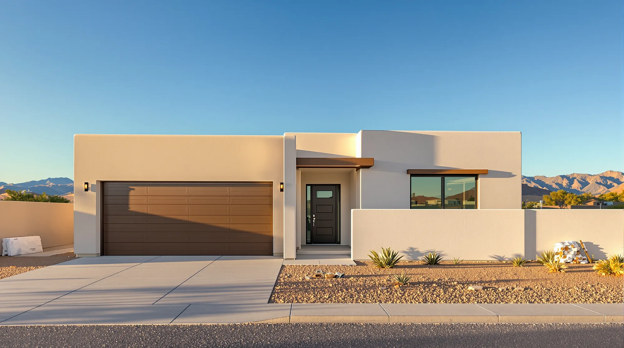 Newly built and painted stucco home
